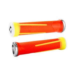 Грипсы ODI AG-1 Signature Fl.Orange/Fl. Yellow w/ Silver clamps (желто - оранжевые с серебряными замками) D35A1OY-S фото у BIKE MARKET